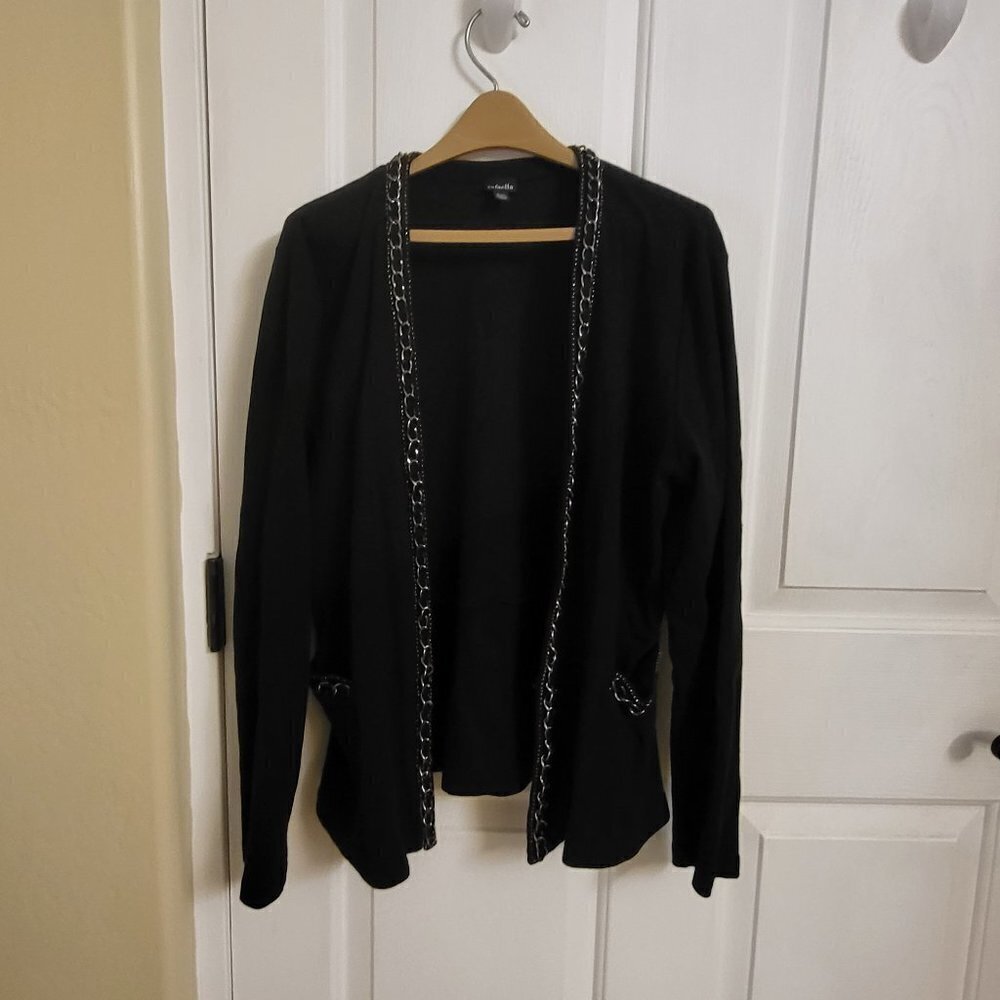 Rafaella Women's Chain-Trim Black Open Cardigan Sweater SIZE: LARGE